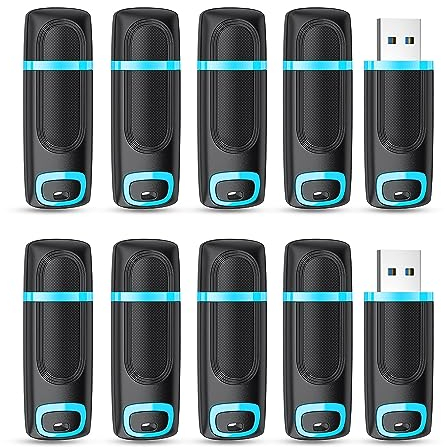 Vansuny 10 Stück USB Sticks 64GB 10er Pack USB Stick 64GB USB 2.0 Datenspeicher-Backup für PC/Desktop/Laptop/Car Audio/Spielekonsolen(Cyan)