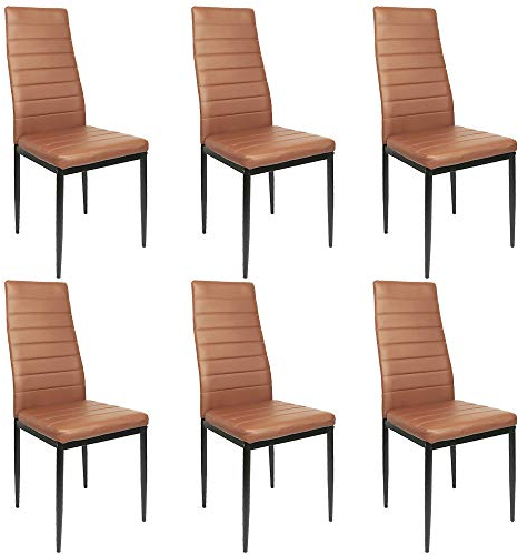 Esszimmerstühle 6er Set, Esszimmer Dtühle Modern, Kunstleder-Bezug, Hohe Rückenlehne, Bequemer Esszimmerstuhl, Kunstleder Stuhl, SGS Geprüft (6, Braun)