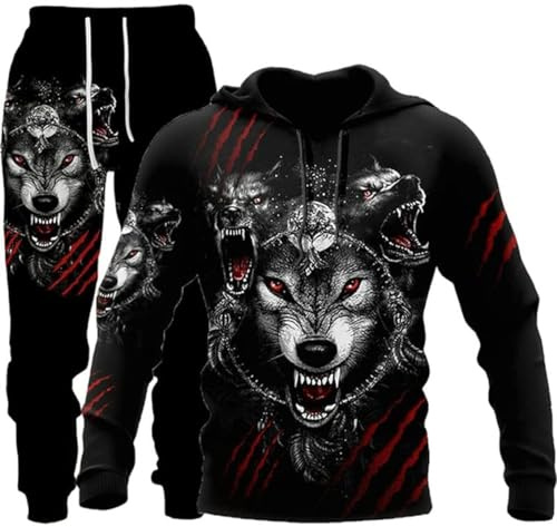 hiegi Herren Athletic 2 Stück 3D Löwe Tiger Wolf Trainingsanzug Casual Jogging Sweat Suit Set