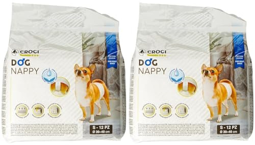 Croci Dog Nappy - Fascia Assorbente per cani maschi, taglia S - Ø 30-40 cm, Mutanda pannolino igienico pipi cane, Antiodore, Usa e getta, Chiusura adesiva regolabile, 12 pz (Confezione da 2)