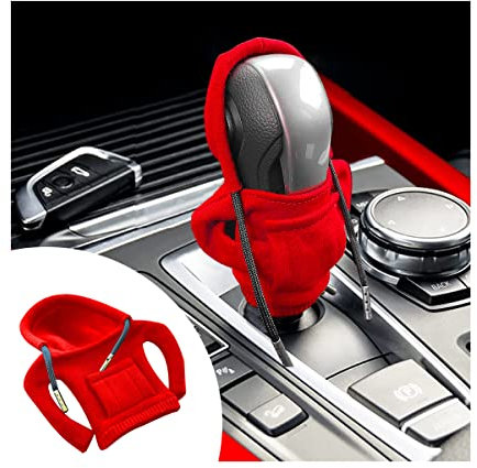 Adunsiaoto 2 Stück Universal Schalthebel Abdeckung, Auto Schaltknauf Abdeckung Hoodie, Lustige Hoodies Schaltknaufschutz für Manueller Automatik Auto Schaltknauf, Auto Dekoratives (Rot)