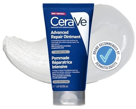 CeraVe Advanced Repair Ointment, Multi-Purpose Relief for Very Dry Chapped Skin, Face, Body & Lips With 3 Essential Ceramides, Petrolatum, Hyaluronic Acid, Dermatologist Developed, 50ml