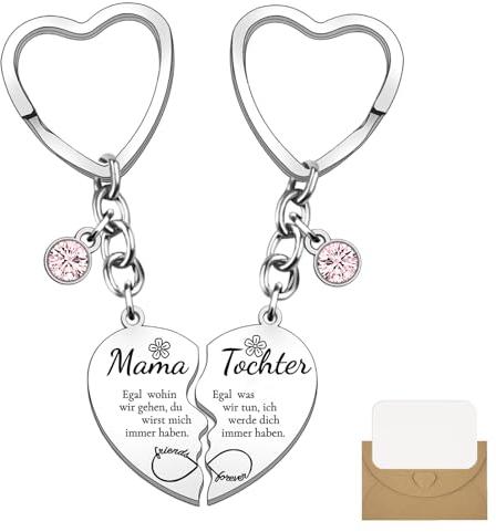 Mezrkuwr 2 Stück Mutter-Tochter-Herz, Schlüsselanhänger-Set, Geschenke für Mama, Muttertag, Geburtstag, Tochter Motivierende Geschenke
