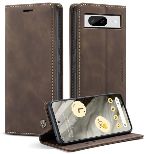 Coque pour Google Pixel 8 Pochette, Etui Protection Housse Premium en Cuir PU,Etui à Rabat Pochette de Portefeuille Étui pour Google Pixel 8 Flip Case, Café
