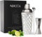 Silver Cocktail Shaker Set - Glass Cocktail Shaker Set - Matching Measuring Jigger and Bar Spoon with Muddler - Silver Drink Shaker with Strainer - 5 pcs - Luxury Gift Box (Silver)