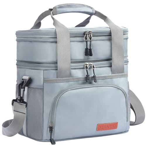 JOINGO Lunchbox für Herren/Damen, groß, doppellagig, isoliert, erweiterbar, wiederverwendbar, auslaufsicher, Kühltasche für Erwachsene, Lunch-Tasche mit verstellbarem Schultergurt für Büro, Reisen,