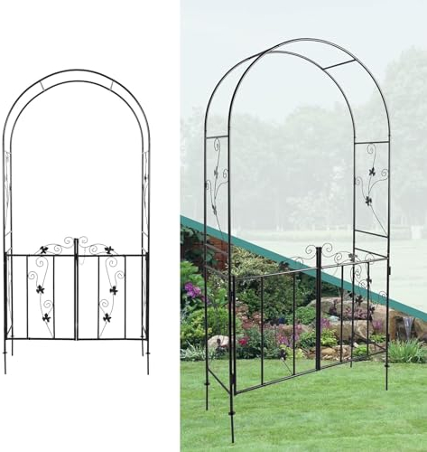 Gartenbogen mit Tor Rankhilfe Rankbogen Metall Langlebige Eisen Pflanzen Spalier stehen Hochzeitsbogen for Reben Blumen Kletterpflanzen for Hochzeitsparty im Freien freistehend