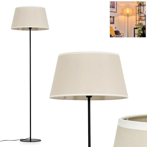 Stehleuchte Bassagoda, Stehlampe aus Metall/Stoff in Schwarz/Beige/Weiß, Leuchte im skandinavischen Design mit rundem Schirm (Ø 45 cm) u. Fußschalter, 154,5 cm, 1 x E27, ohne Leuchtmittel