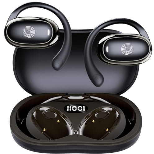 IFECCO Open Ear Kopfhörer Bluetooth 5.4, Kabellose Sport Kopfhörer mit Mikrofon, Air Conduction Kopfhörer mit LED-Anzeige, IPX5 Wasserdicht Sportkopfhörer 48 Stunden für Läufer Fahrrad