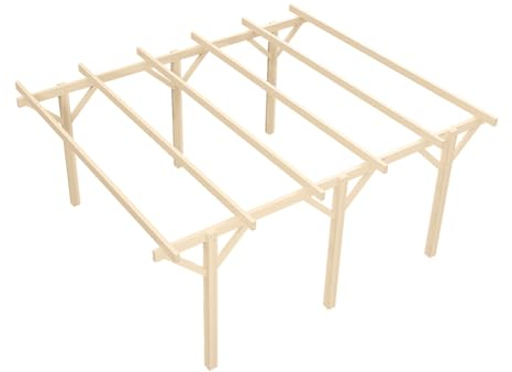 Wood&Play - Carport Überdachung - Einzelcarport aus Holz mit Dacheindeckung - Abstellplatz Holz Pavillon - KVH Holzkammer - Freistehend - 450x525cm - Gerader Stoß - 12x12x215cm
