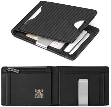 Maverton Herrengeldbörse mit Gravur für 9 Karte, Slim Wallet mit Münzfach | Geldbörse Herren mit Initial aus echtem Rindsleder, Geschenke für Männer, personalisierte Geschenke für ihn, Carbon schwarz