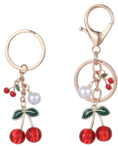 Thinp 2Stk Kirsche Schlüsselanhänger,Kirsch Taschenanhänger,Kirsch-Schlüsselanhänger-Charm,Kirsch Bag Charm Schlüsselanhänger,für Auto-Schlüsselanhänger Handtaschen Schlüssel-Accessoire Damen Geschenk