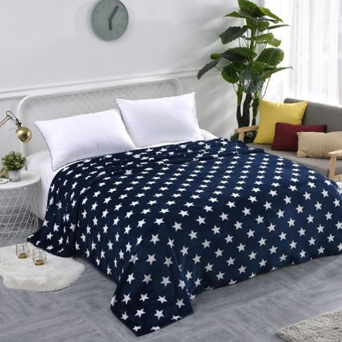 DOTBUY-SHOP Flanell Decken, Kuscheldecke Flauschig, Moderner Stil Fleecedecke-Sofadecke, Winterliche Flanell Wärme Decke, Waschbar Kuscheldecke (150x200cm,Stern)