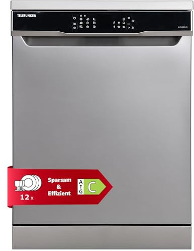 Telefunken Geschirrspüler freistehend | Spülmaschine 60 cm | 12 Maßgedecke | 9 Programme | AquaStop - Schutz vor Wasserschäden | Auto-Door | leise 44 dB | SpeedWash | inkl. Besteckkorb | G-FS-6014-C-I