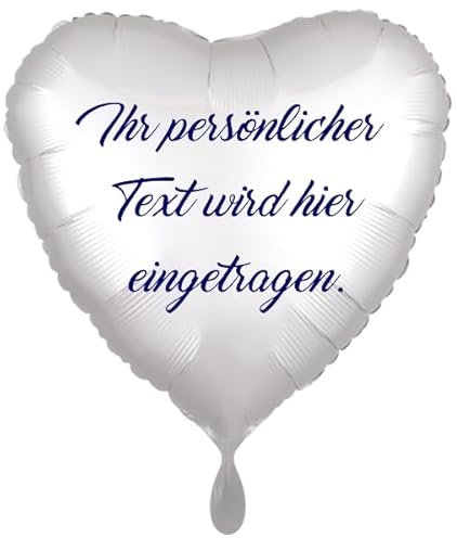Folienballon in Herzform mit Ihrem Text. personalisierter Grußballon ohne Helium. 2-seitig bedruckt. Satin de Luxe, weiß.