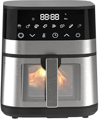 Leduni Freidora de Aire sin Aceite 6L de capacidad 1700 W, air fryer 8 programas Uso Sencillo, Panel Táctil Air Fryer,Temperatura Regulable 80-200°C, ahorro energético hasta 70% (Gris)