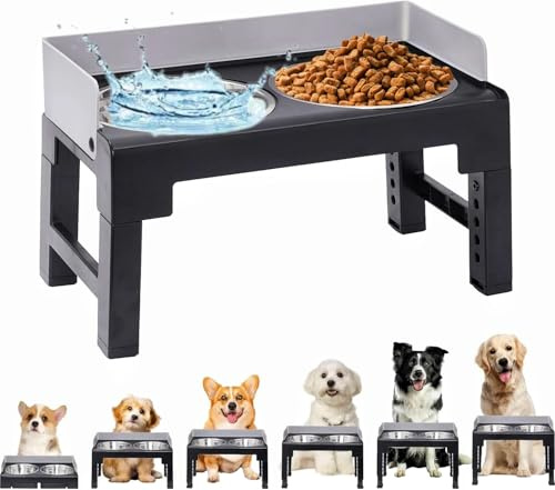 Raised Dog Bowls for Small Medium Large Dogs and Pets,Stainless Steel 6 Height Adjustable Bowl Stand with Non Spill Water Bowl,Dog Feeding Station,Elevated Dog Food Bowls,Black(7-29cm)
