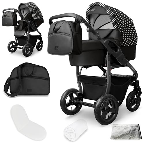 Kombikinderwagen Capri 2-in-1 Babywanne Sportsitz faltbar | Komfortabler Kinderwagen ab Geburt bis 22 kg mit Luftreifen Federung verstellbarem Griff Zubehör und Regenschutz