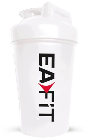 Shaker Protéine 400 ml Sans BPA – Shaker Gradué avec Mélangeur en Acier – Whey Protein, Pre Workout, Creatine – Shaker Plastique Anti-Fuite pour Sport et Fitness - Blanc - EAFIT marque française