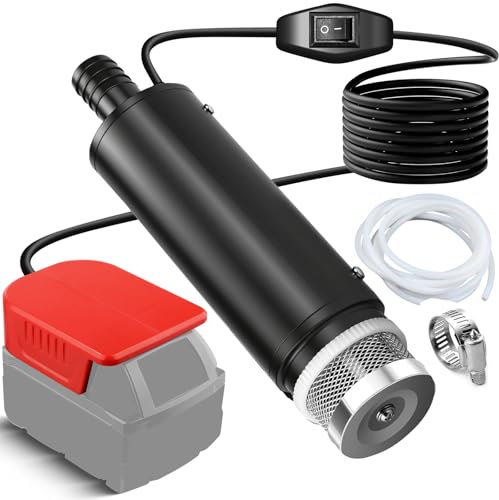 Submersible Pump for Milwaukee Battery 18 V M18, Dirty Water Pump with Water Pipe for Garden Watering, Water Pump, Flat Water Pump, Suction Pump, Pool Pump, Basement, Pool, Gardena, Car Wash (Without