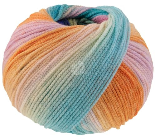 LANA GROSSA Farfalla | Leichtes Kettengarn aus weicher Merinowolle mit effektvollem Streifenmuster | Handstrickgarn aus 94% Schurwolle & 6% Polyamid| 50g Wolle zum Stricken & Häkeln | 250m Garn FB 7