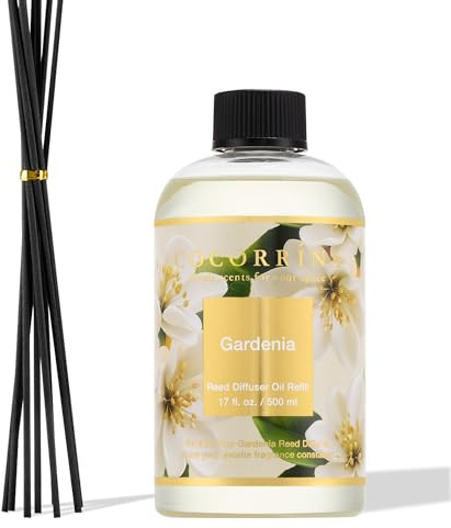 COCORRÍNA Recharge Diffuseur de Parfum 500ml avec 8 Bâtons, Gardenia, Parfum Longue Durée aux Huiles Essentielles Naturelles, Parfum d'intérieur pour Le Salon, la Chambre et la Salle de Bains