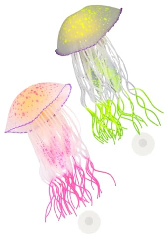GALPADA 2 Stück Leuchtende Quallen Aquarium deko Silikon mit Schwimmendem Natürlichem Treiben Fluoreszierendem Nachtlicht Farbige Glow in the Dark Ornamente für Süß Salzwasserbecken