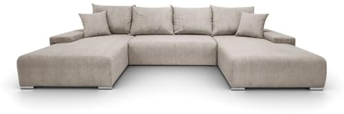 Lookway Modernes Ecksofa LAVIO U mit Schlaffunktion und Bettkasten – Großes U-Form Sofa mit Bettfunktion, Länge 150x290 cm, Breite 348 cm, Komfort Wohnlandschaft mit Stauraum (Beige - Anafi 22)