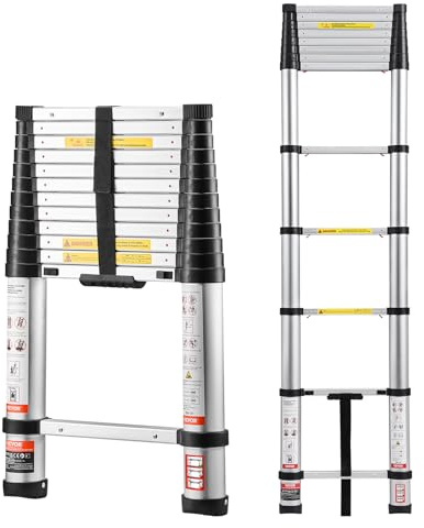 VEVOR Scala Telescopica da 3,8 m, Scala Estensibile Pieghevole Multiuso in Alluminio, Capacità Carico max. di 150 kg con Piedini Antiscivolo, per Casa, Lavori all'Aperto, Soffitta