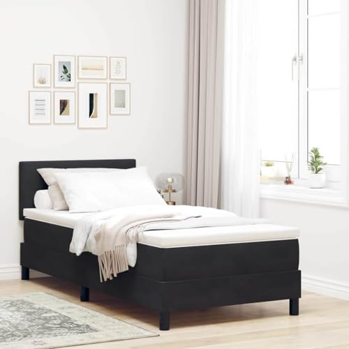 Qnhdfrt Boxspringbett Schwarz 80 x 200 cm mit Matratze & Topper Samt Stoff verstellbares Kopfteil Modernes Design robust und langlebig für kleine Schlafzimmer Jugendzimmer Gästezimmer