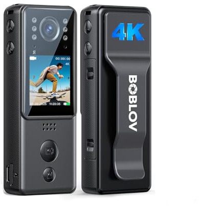 BOBLOV Mini Body Camera 4K with Rotation Lens, Small Bodycams with Night Vision, 2X 1400mAh Batteries with Charging Dock, Bike Mount Included for Police, Patrol, and Cycling (128GB)