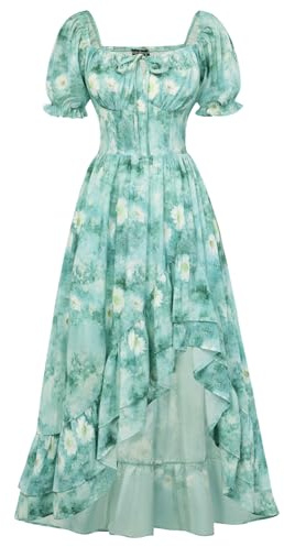 SCARLET DARKNESS Womens Summer Casual Maxi Dress UK Wedding Guest Milkmaid Long Dress Cocktail Party Beach Sundress for Ladies Green Gradient Daisy XXL