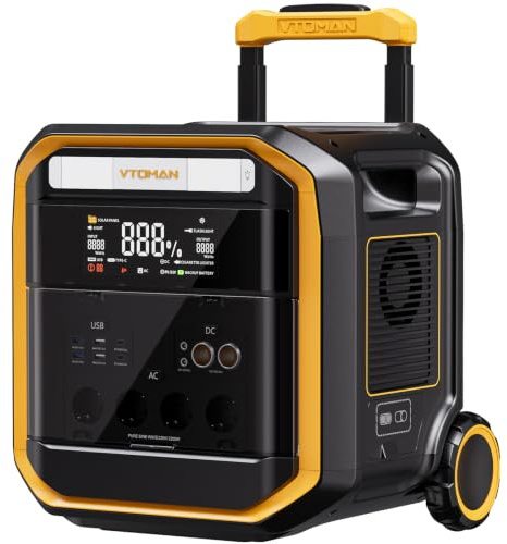 VTOMAN FlashSpeed Pro3600 Estación de Energía Portátil,3096Wh, Rueda Diseño | Generador Solar, 3600W Salidas de CA (Pico 7200W),Carga Rápida al 100% en 2 Hrs, Capacidad Ampliable a 6192Wh, Camping, Hogar
