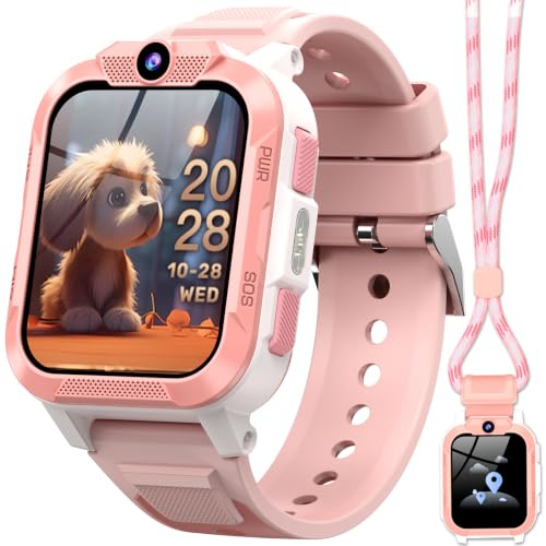 IOWODO Smartwatch Bambini 4G con Videochiamata, 1.85 Orologio Telefono Bambini con GPS, WiFi e LBS, SOS, Batteria 850mAh, Modalità Scuola, Contapassi, Sveglia, IP68 Impermeabile, 5-12 Anni, Rosa