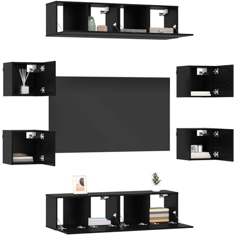 vidaXL TV-Schrankset 8 pcs 120 x 30 x 30 cm Schwarze Eiche, Moderne Wohnzimmermöbel, rechteckiger TV-Ständer, Wandregal, funktional, platzsparendes Design aus Holz