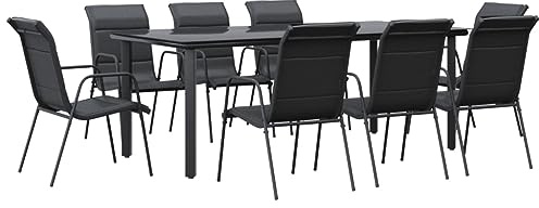 Qnhdfrt 9-TLG. Garten-Essgruppe, Gartenmöbel-Set mit 8 Stühlen und Glastisch 200x100 cm, Pulverbeschichteter Stahl und Textilene, Modernes Design für Garten und Terrasse