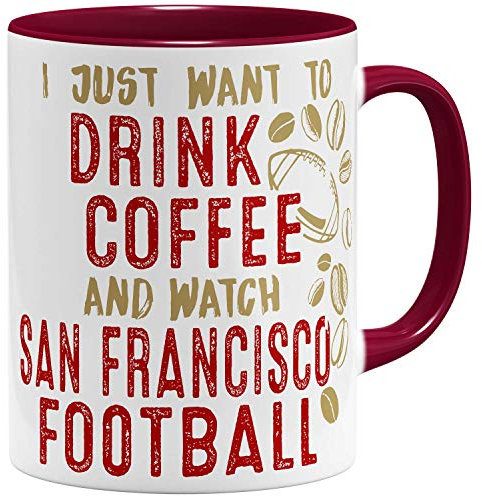 OM3® - San-Francisco-Coffee - Tasse | Keramik Becher | American Football Mug | 11oz 325ml | Beidseitig Bedruckt | Bordeaux