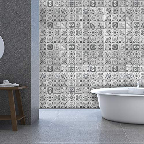 WALPLUS 80 Stück 15.4x15.4cm Purbeck-Stein Grau 3D-Fliesenaufkleber Abziehen und Aufkleben Backsplash Abziehbilder Startseite Dekore Aufkantung für Küche Badezimmer Kacheln Farbe auf Wand Wohnen