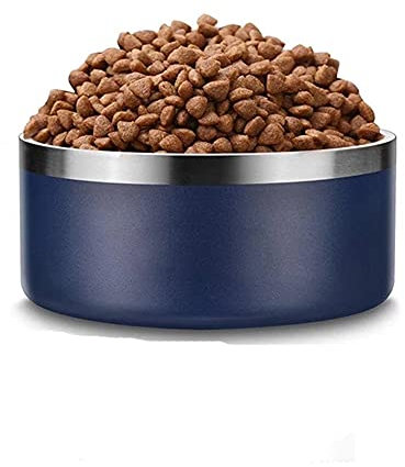 Gteller 304 Stainless Steel Double Wall Dog Bowls, BPA Free Non-Slip Pet Dishes,Cat Food& Water Bowl with Rubber Base No Spill(64oz, Navy)