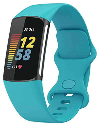 TopPerfekt Armbänder Kompatibel mit Fitbit Charge 6 Armband, Verstellbares Weiches Silikon Sport Ersatz Uhrenarmband Armbänder Armband für Charge 5 Activity Tracker Damen Herren (Blaugrün, S)