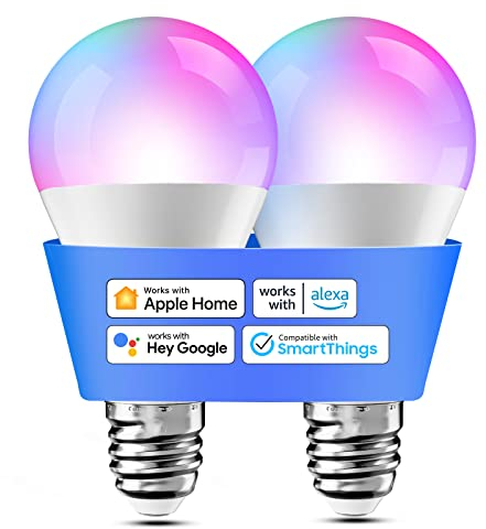 Meross Smart Glühbirne Set 2 LED-Glühbirnen kompatibel mit HomeKit, Siri, Alexa, Google Home und SmartThings, E27 RGBWW Wi-Fi-Glühbirne, dimmbar, mehrfarbig, mit Sprachsteuerung und Fernbedienung