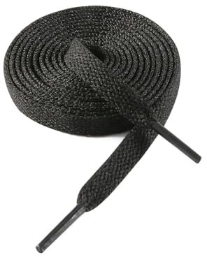 VSUDO 110 cm Cordones de Zapatillas Negro Plano, 8mm Ancho Cordones de Zapatos Deporte Negro, Black Sneaker Shoelaces, Cordone Deportivos de Repuesto para Mujer o Hombre (1 Par-Negro-110cm)
