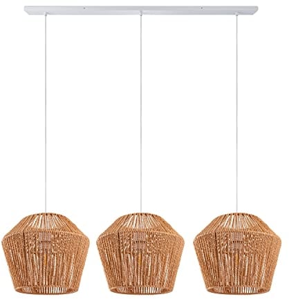 Paco Home Lámpara De Suspensión Mesa Comedor Cesto Boho Colgante E27 De Suspensión Ratán Papel, Farbe_MuVa:Naturaleza (Ø33cm), Tipo de luminaria___Color:Lámpara colgante - Blanco