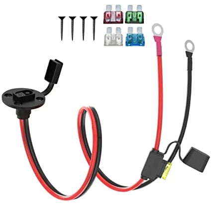 ELFCULB SAE Wetterfest Steckdose Seitenwandanschluss,10AWG SAE Socket auf Ringkabelschuh Kabel mit 10A 15A 20A 25A 30A Sicherungen für Mäher Auto Batterie(0.6M/2FT)