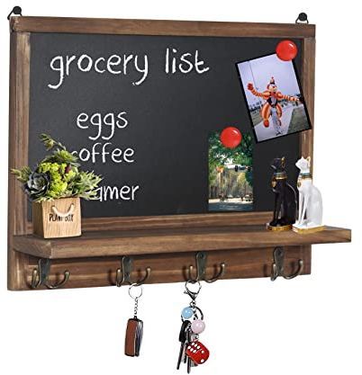 UNHO Tableau Noir Magnétique Mural: Petite Ardoise Murale à Craie Effaçable avec Porte Clef Tableau Mémo Vintage Board en Bois pour Bureau Cuisine Entrée Restaurant - 42x30x8cm