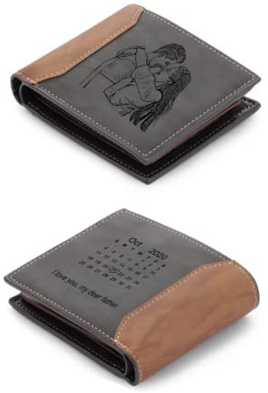 Jeweidea Portemonnaie Herren mit Foto Bifold Wallet mit Kalender Personalisierte Geldbörse mit Gravur Herren Geschenke für Ehemann Vater Freund zum Valentinstag (Stil 8)