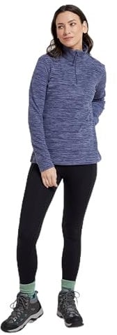 Mountain Warehouse Snowdon Womens Fleece Top - Warm Pullover, Lightweight Sweater, Half Zip, Breathable Ladies Tee, Quick Drying - For Spring Summer, Walking, Travelling Dark Blue Women's Size 8