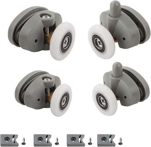 Cokritsm 4Pcs Shower Door Rollers, 25mm Sliding Shower Doors Wheels Replacement Roller Runner Wheel, Shower Door Runners Pulleys for Curved Glass Doors 4-6mm
