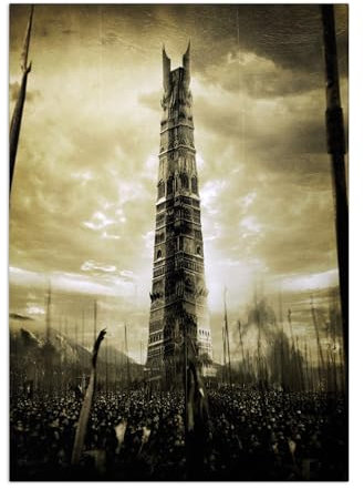 Displate - Poster aus Metall - Einfache Montage ohne Bohren - Middle-Earth - Black Gate of Mordor - Orthanc - Größe M - 32x45cm Matt
