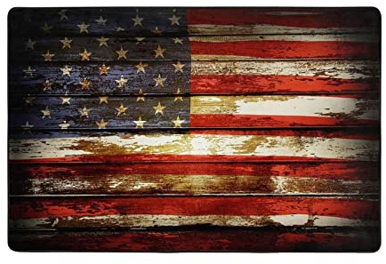 JAYWIS Amerikanische Flagge USA Rusty Vintage Plank Print Teppich rutschfeste Bodenteppich für Wohnzimmer Traditioneller Teppich 91,4 x 61 cm & 183,9 x 122,9 cm